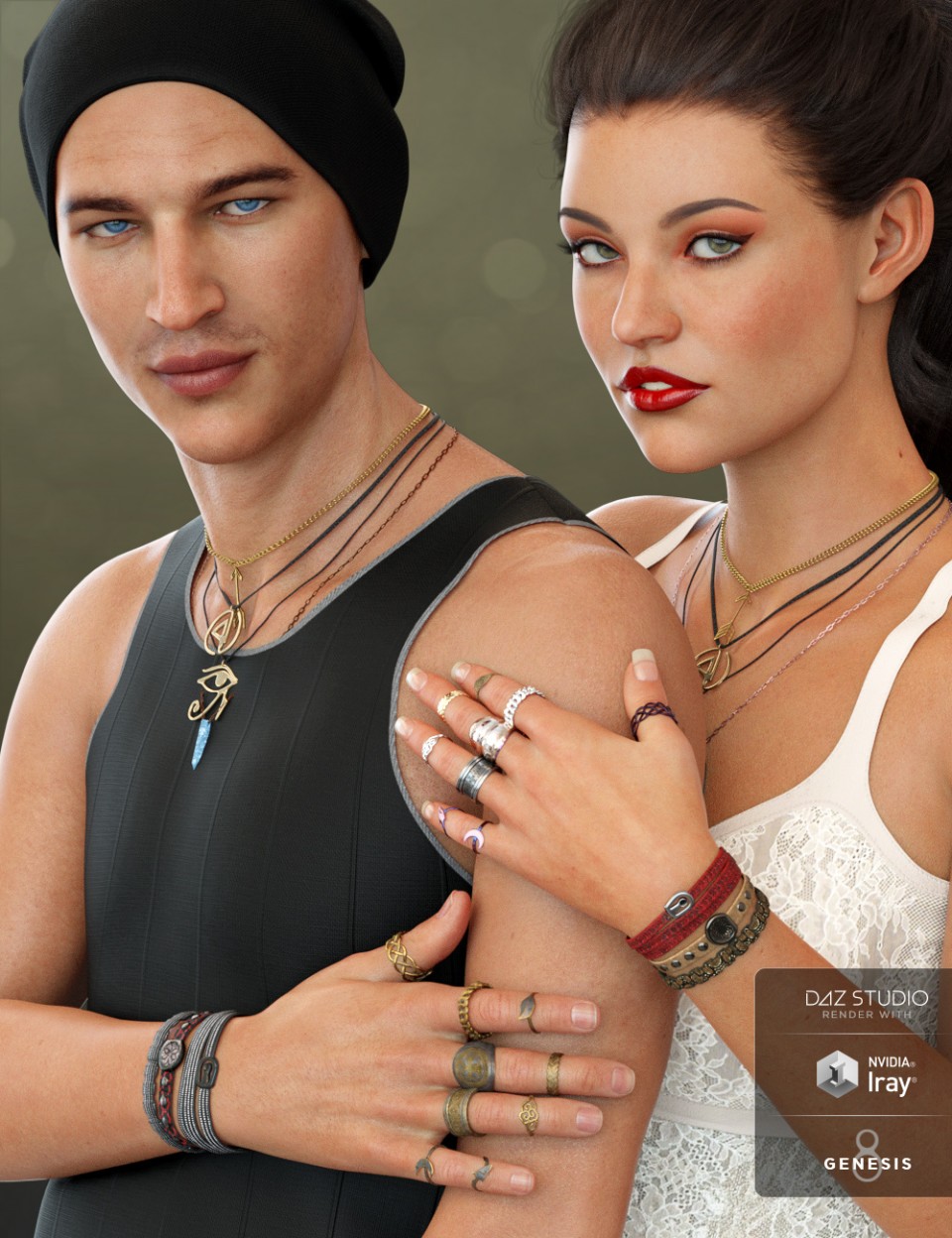 Unisex Jewelry for Genesis 8 Male(s) & Female(s)