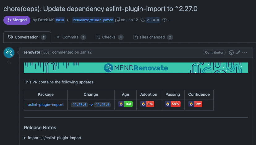 Renovate raised a PR automatically to update eslint-plugin-import
